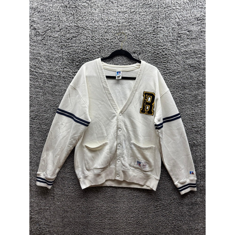 Russell Athletic UO Exclusive Ecru Varsity‎ Knit Long Sleeve Cardigan Size L